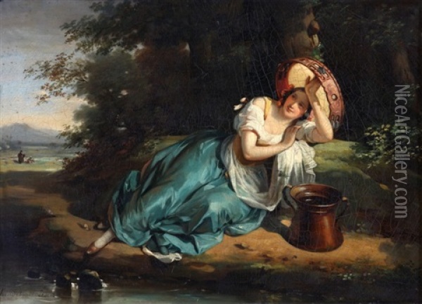Musicienne Allongee Oil Painting - Hortense Haudebourt Lescot