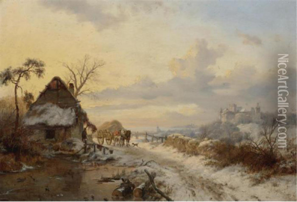 A Winter's Day Oil Painting - Frederik Marianus Kruseman
