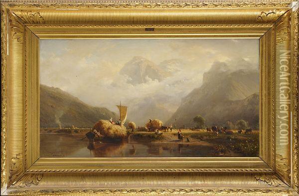 Les Moissons Dans La Vallee De Glaris En Suisse Oil Painting - Karl Girardet