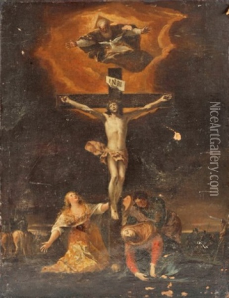 Le Christ En Croix Entre La Madeleine Et La Vierge Marie Oil Painting - Nikolaus Knuepfer