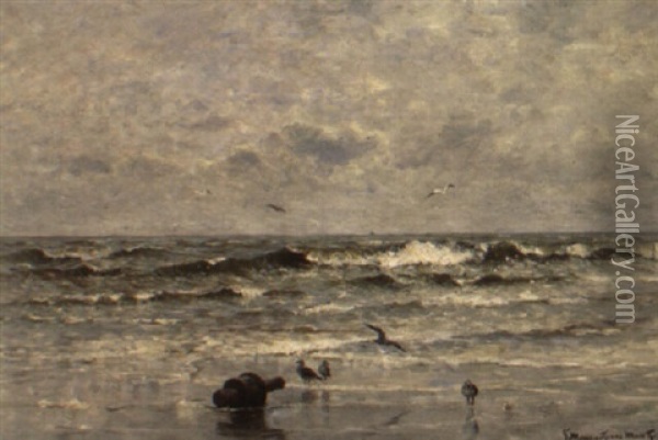 Seagulls In The Breakers Oil Painting - Gerhard Arij Ludwig Morgenstjerne Munthe