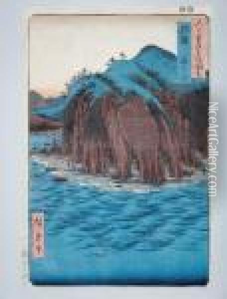 Les Rochers A Oyashirazu Dans La Province D'echigo Oil Painting - Utagawa or Ando Hiroshige