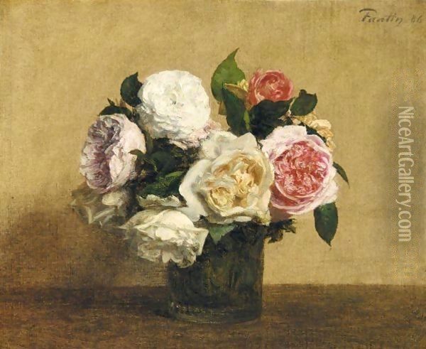 Roses 9 Oil Painting - Ignace Henri Jean Fantin-Latour