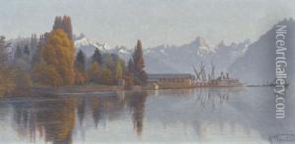 Herbstliche Uferpartie Am Genfersee Oil Painting - Alexis Vautier