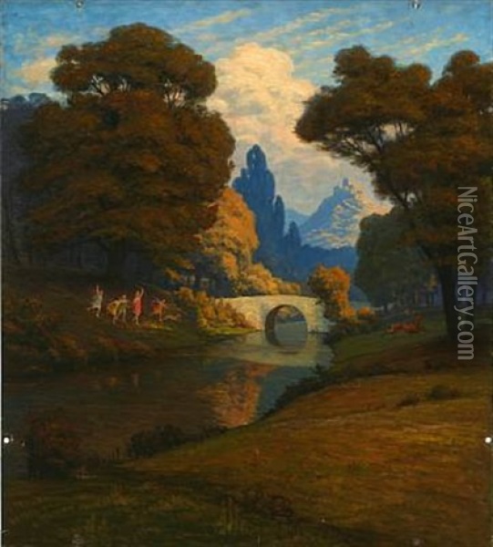 Landscape With Artemis Hunting Acteon (in The Shape Of A Deer) Oil Painting - Axel Hou