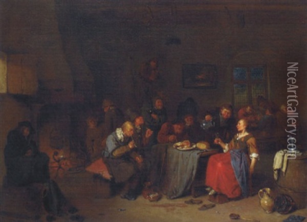 Peasants Smoking, Drinking And Playing Cards In A Tavern Oil Painting - Egbert van Heemskerck the Elder