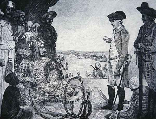 Shah Allum Mogul of Hindostan reviewing the East India Companys Troops Oil Painting - Tilly Kettle