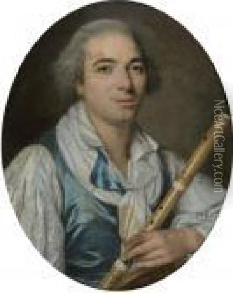 Portrait D'un Jeune Musicien Tenant Une Flute Oil Painting - Antoine Vestier