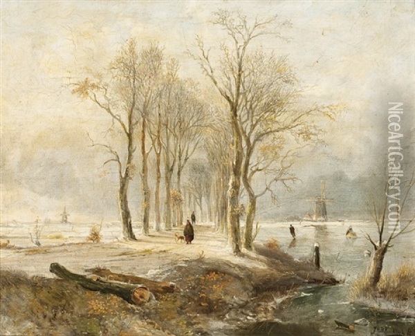 Hollandische Winterlandschaft Mit Figurenstaffage Oil Painting - Johannes Hermanus Barend Koekkoek
