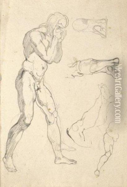 Etude D'apres La Figure D'adam De Masaccio, Etudes De Jambes Oil Painting - Eugene Delacroix