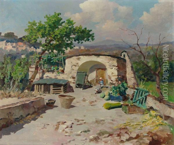 Mediterrane Landschaft Mit Gehoft. Um 1920 Oil Painting - Giovacchino Fortini