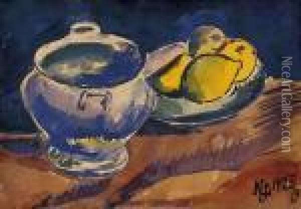 Still Life With Lemons Ii. Oil Painting - Jozsef Nemes Lamperth