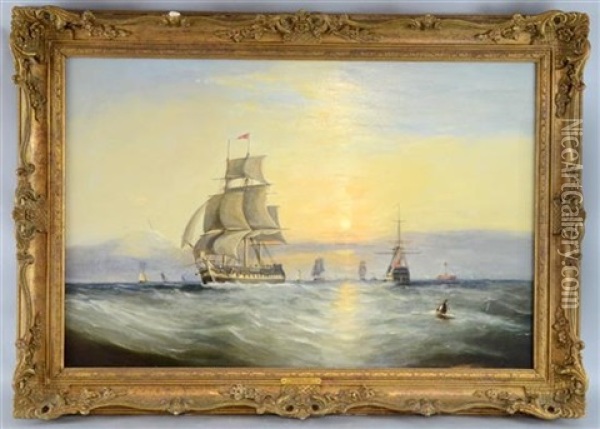 Shipping Off Portsmouth Oil Painting - Ebenezer Colls