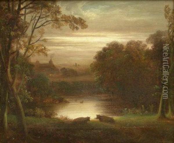 Cawthorne Park Barnsley At Sunset Oil Painting - Abel Hold