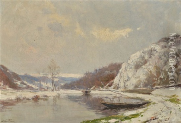 L'ourthe En Hiver Oil Painting - Xavier Wurth