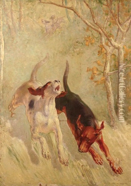 On The Hunt Oil Painting - Frederick Mortimer Lamb