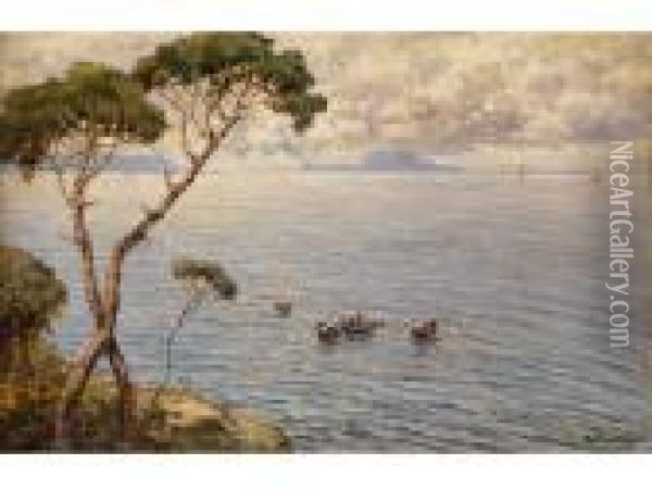 Blick Vom Festland Auf Die Inselcapri Oil Painting - Attilio Pratella