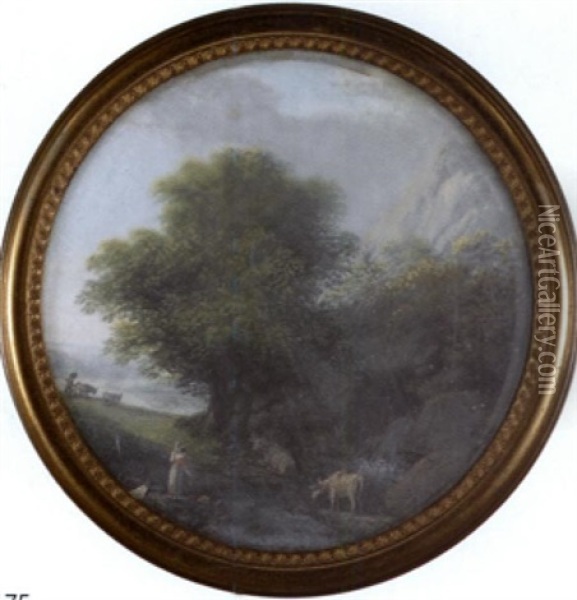 Paesaggio Campestre Con Figur E Armenti Oil Painting - Giovanni Migliara