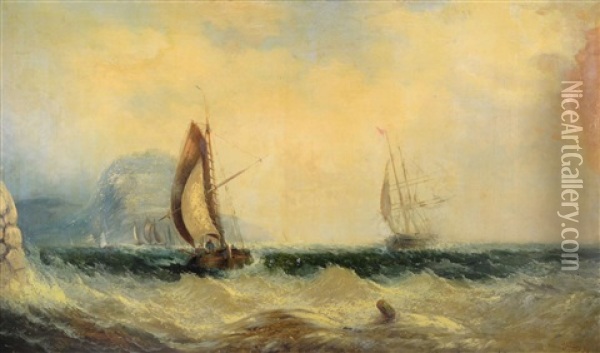Seascape With Ships Oil Painting - David James