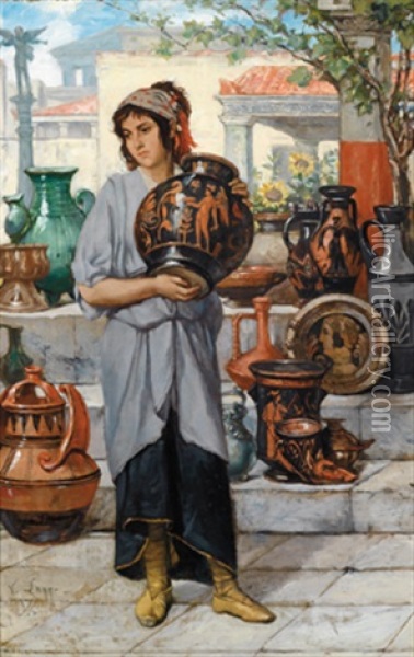 Eine Griechische Vasenverkauferin Oil Painting - Victor Lagye
