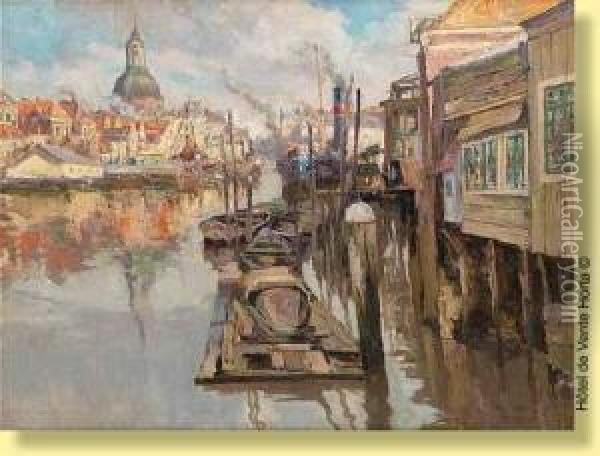 Vue Du Port De Dordrecht Ensoleille Oil Painting - Paul Leduc