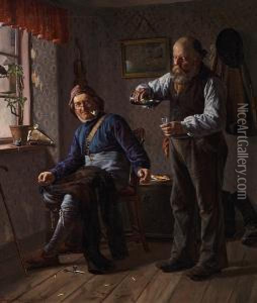 Interior With Two Fishermen Oil Painting - Christian Pram-Henningsen