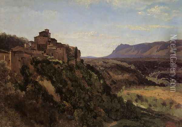 Papigno - Buildings Overlooking the Valley Oil Painting - Jean-Baptiste-Camille Corot