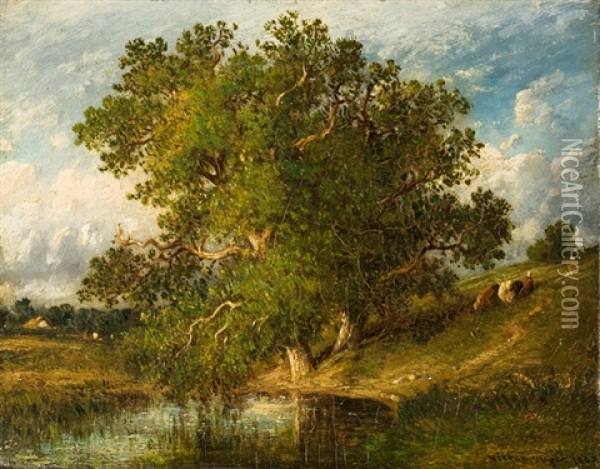 Sommerliche Teichlandschaft Mit Hirtin Oil Painting - Leon Victor Dupre