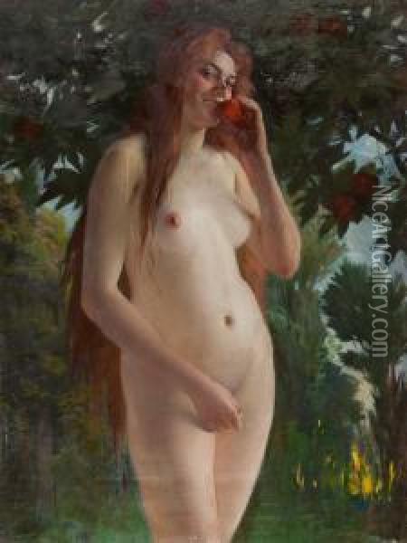 Eva, Vergnugt In Den Apfel Beissend Oil Painting - Lothar von Seebach