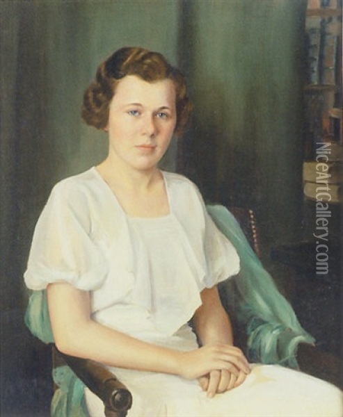 Portrait Of A Seated Woman In A White Dress Oil Painting - William McGregor Paxton