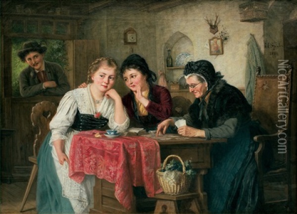 Visiting A Fortune-teller Oil Painting - Marie Spieler