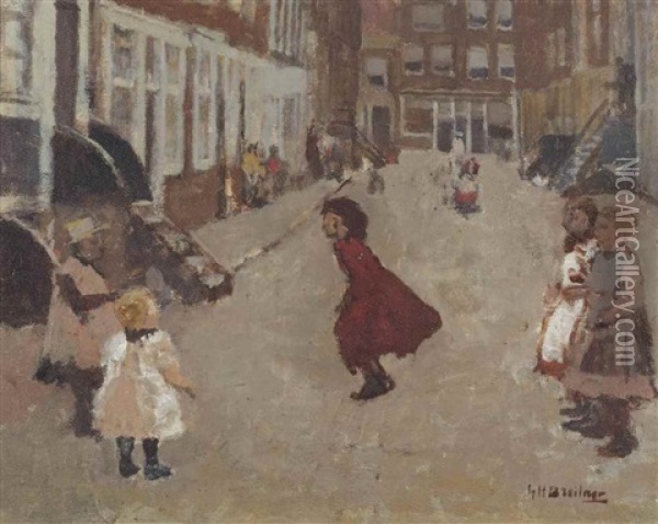 Children Playing In The Oude Looiersstraat, Amsterdam Oil Painting - George Hendrik Breitner