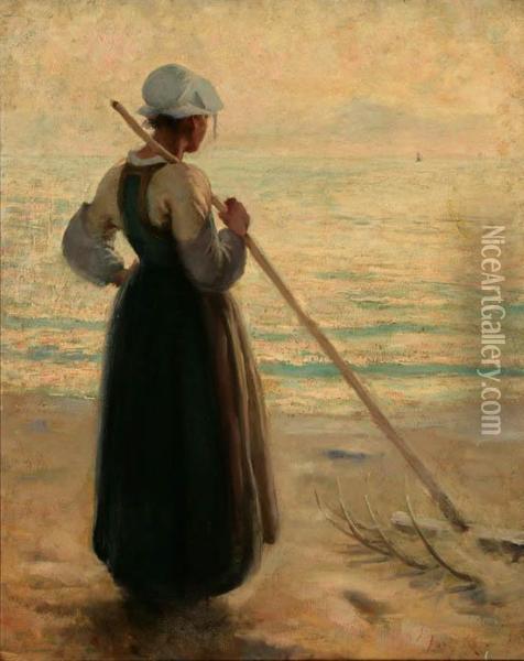 Young Maidenon A Beach Oil Painting - Augustus B. Koopman