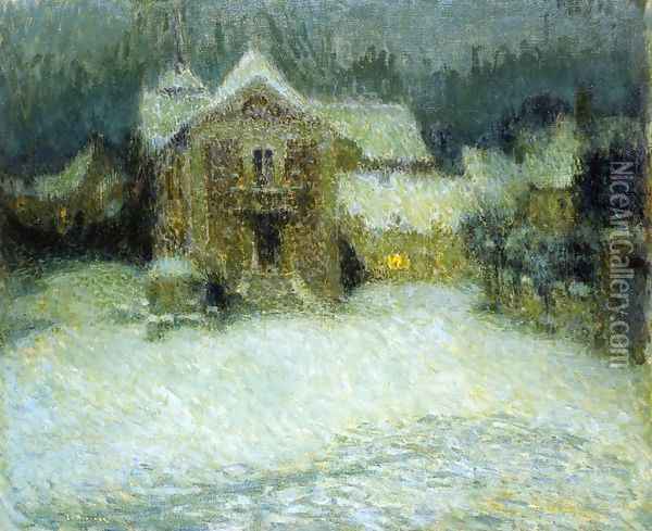 A Plaza in the Snow at Gerberoy Oil Painting - Henri Eugene Augustin Le Sidaner