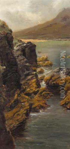 Cliffs And Beach, Achill Island Oil Painting - Alexander Williams