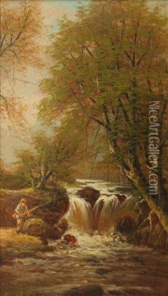 Fishermen Bywaterfalls Oil Painting - George Harris