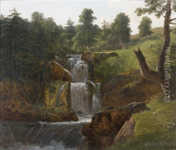 Cascade Aux Abords D'une Foret Oil Painting - Alexandre Louis Robert Millin Du Perreux
