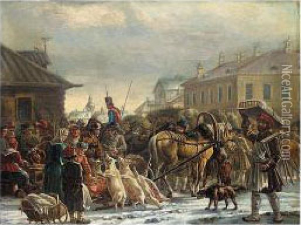The Hay Market, St. Petersburg, C.1820 Oil Painting - Alexander Ossipovitch Orlovsky
