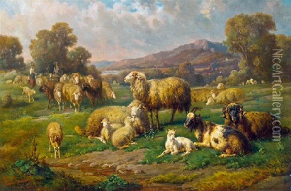 Schafherde Oil Painting - Louis (Ludwig) Reinhardt