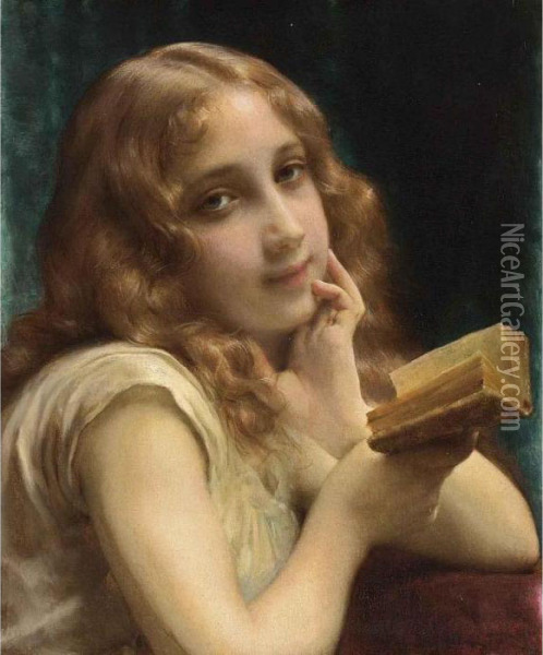 A Little Girl Reading Oil Painting - Etienne Adolphe Piot