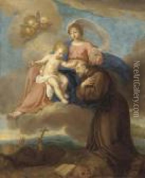 The Virgin And Child Appearing To Saint Francis Of Assisi Oil Painting - Cirlce Of Filippo Lauri