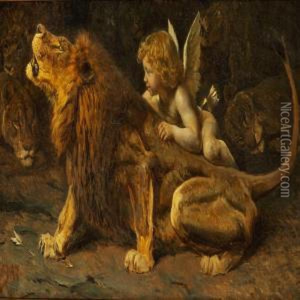 Amor In The Lion Pit Oil Painting - Valdemar Irminger