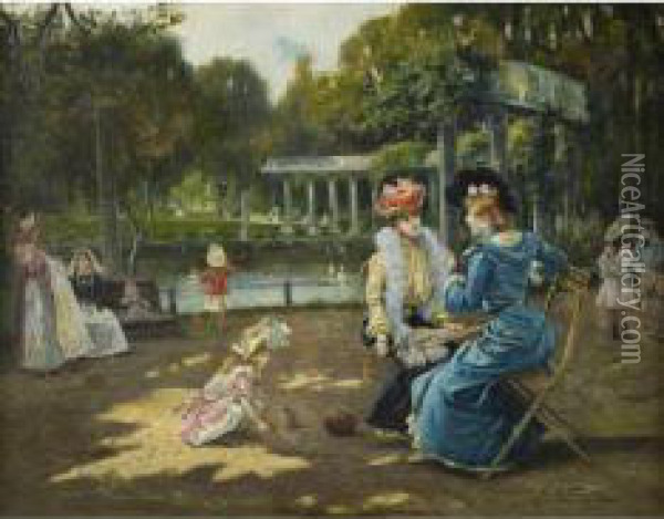 Figure Al Parco Monceau Oil Painting - Giuseppe De Sanctis