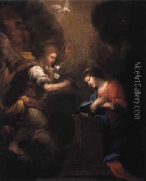 The Annunciation Oil Painting - Giovanni Battista (lo Zoppo di Lugano) Discepoli