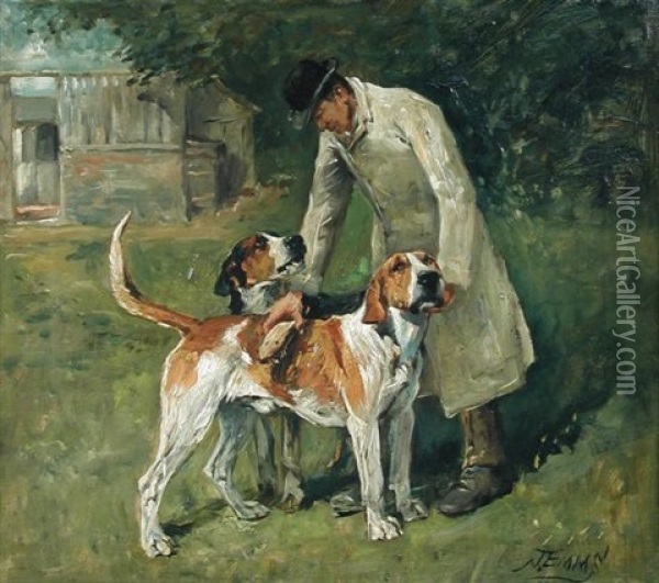 Preparing For The Hound Show Oil Painting - John Emms