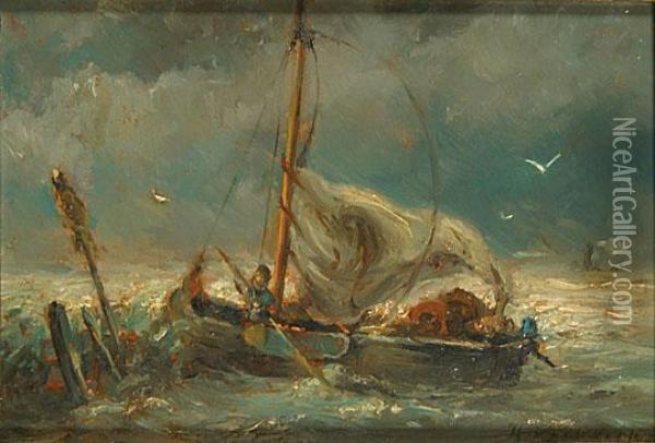 Boot Op Een Woelige Zee Oil Painting - Hermanus Willem Koekkoek