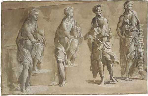 Four studies of Saint John the Baptist holding a lamb Oil Painting - Garofalo