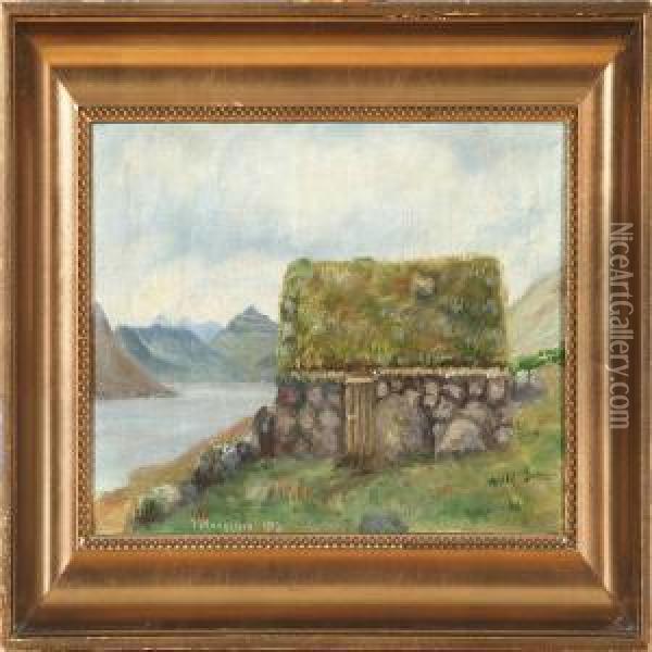 House At A Coast On The Faroe Islands Oil Painting - Joen Waagstein