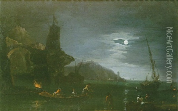 Paysage Au Clair De Lune A Capua Oil Painting - Francesco Fidanza