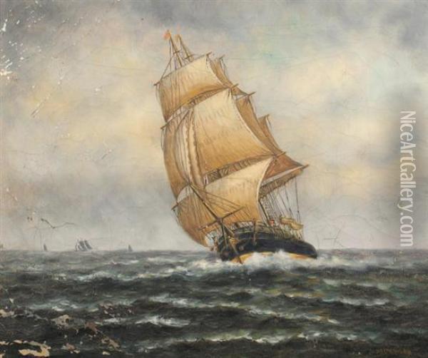 Schooner In Approaching Storm Oil Painting - James Gale Tyler